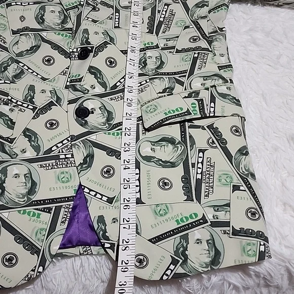 OPPO SUITS SET Stylish Money Print Blazer/ Pant  Green and Black - Picture 4 of 15